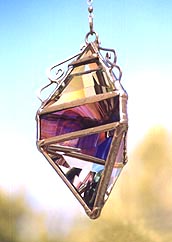 Beveled Water Prism with  unusual amethyst stained glass